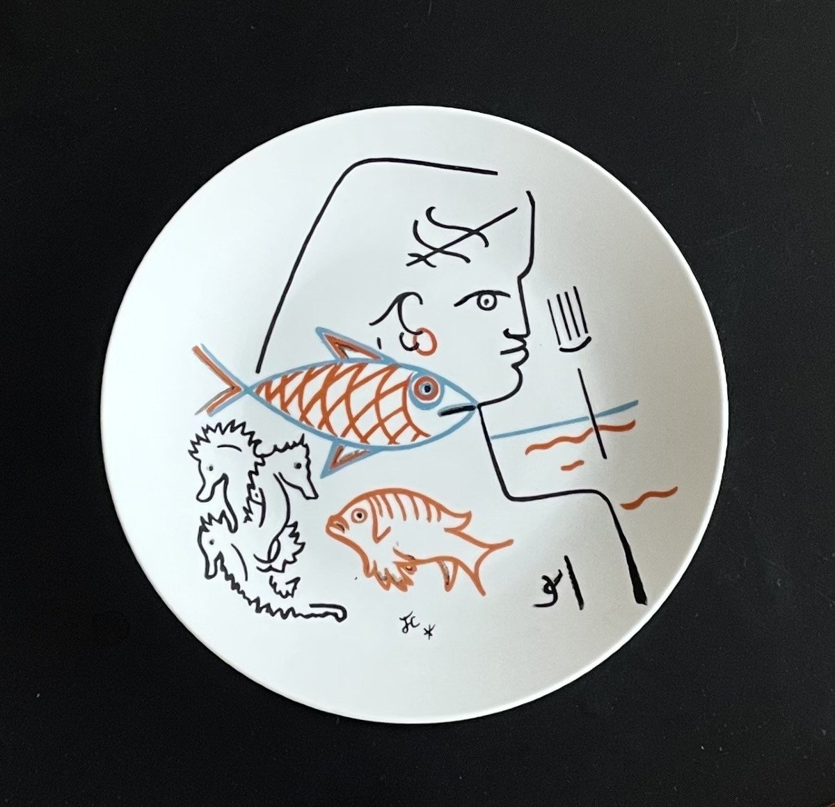 Assiette en porcelaine dessin de Jean Cocteau