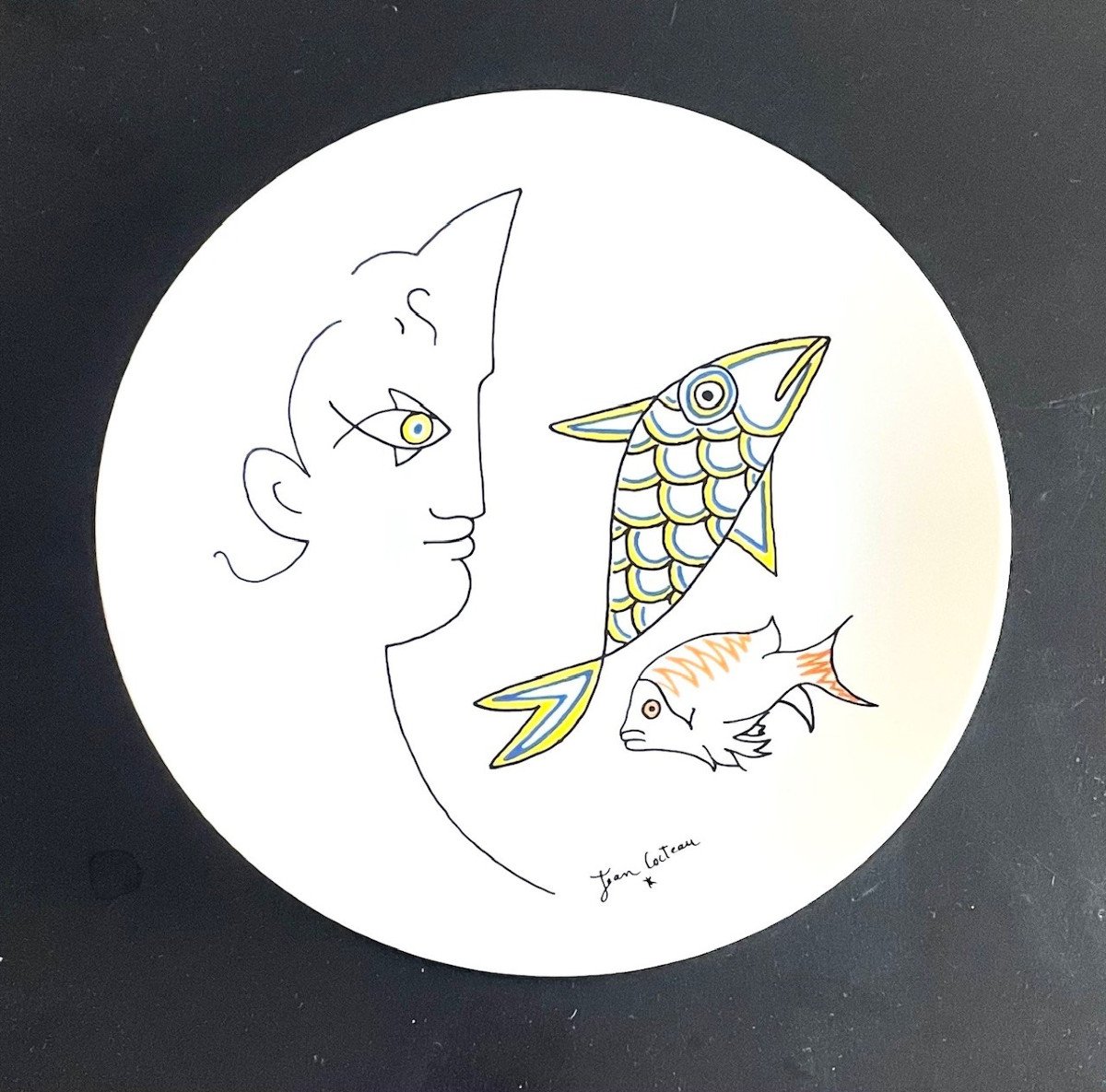 Assiette en porcelaine dessin de Jean Cocteau