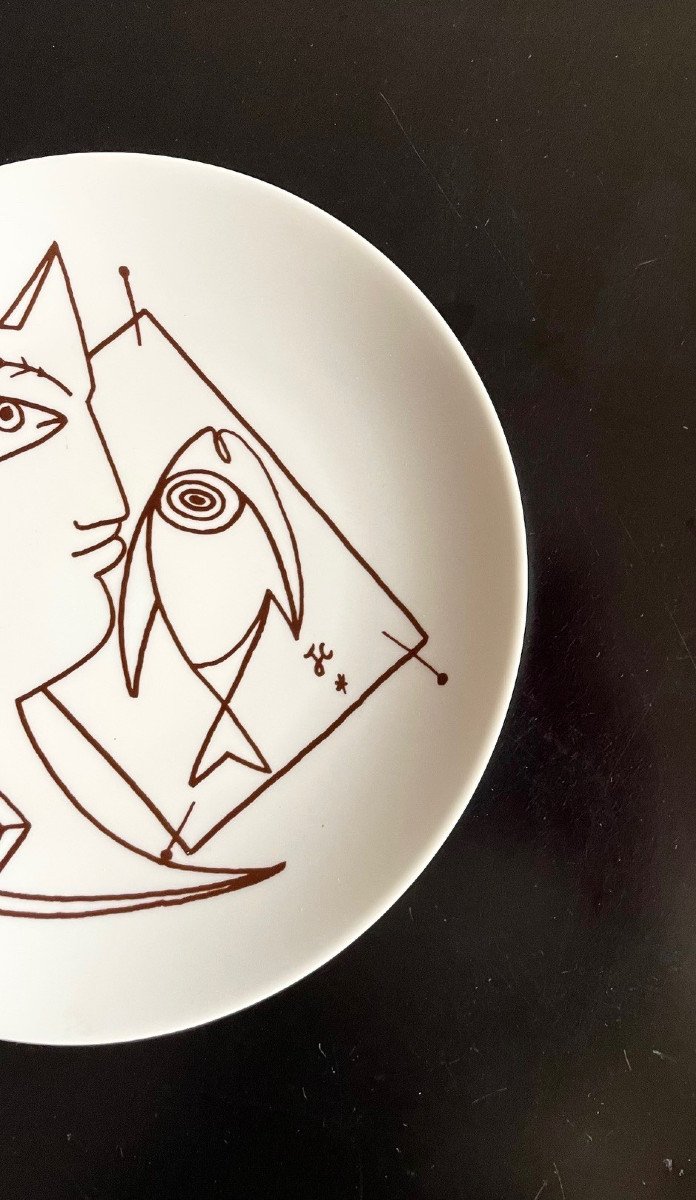 Assiette en porcelaine de Limoges dessin de Jean Cocteau-photo-4