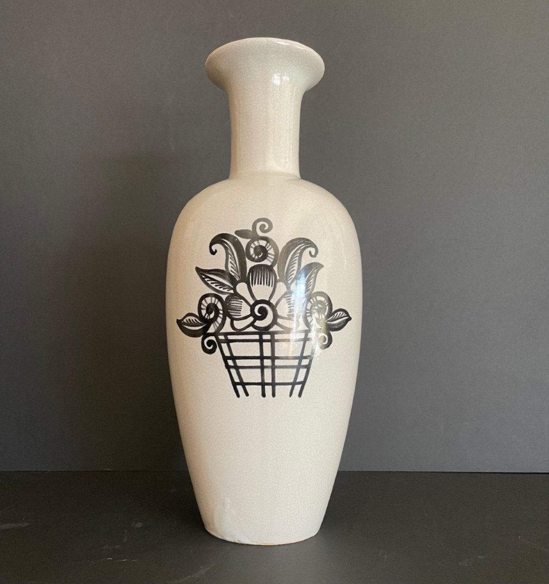 Art Deco Earthenware Vase From Desvres By Henri Delcourt