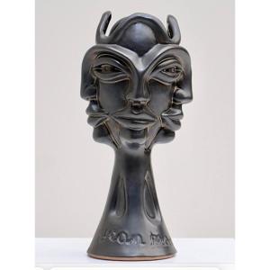 Vase Sculpture With Four Faces By Jean Marais Vallauris