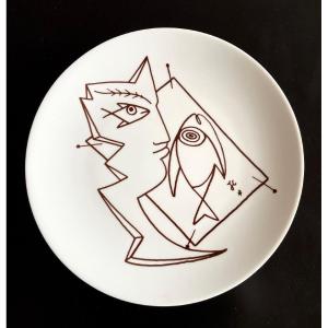 Assiette en porcelaine de Limoges dessin de Jean Cocteau