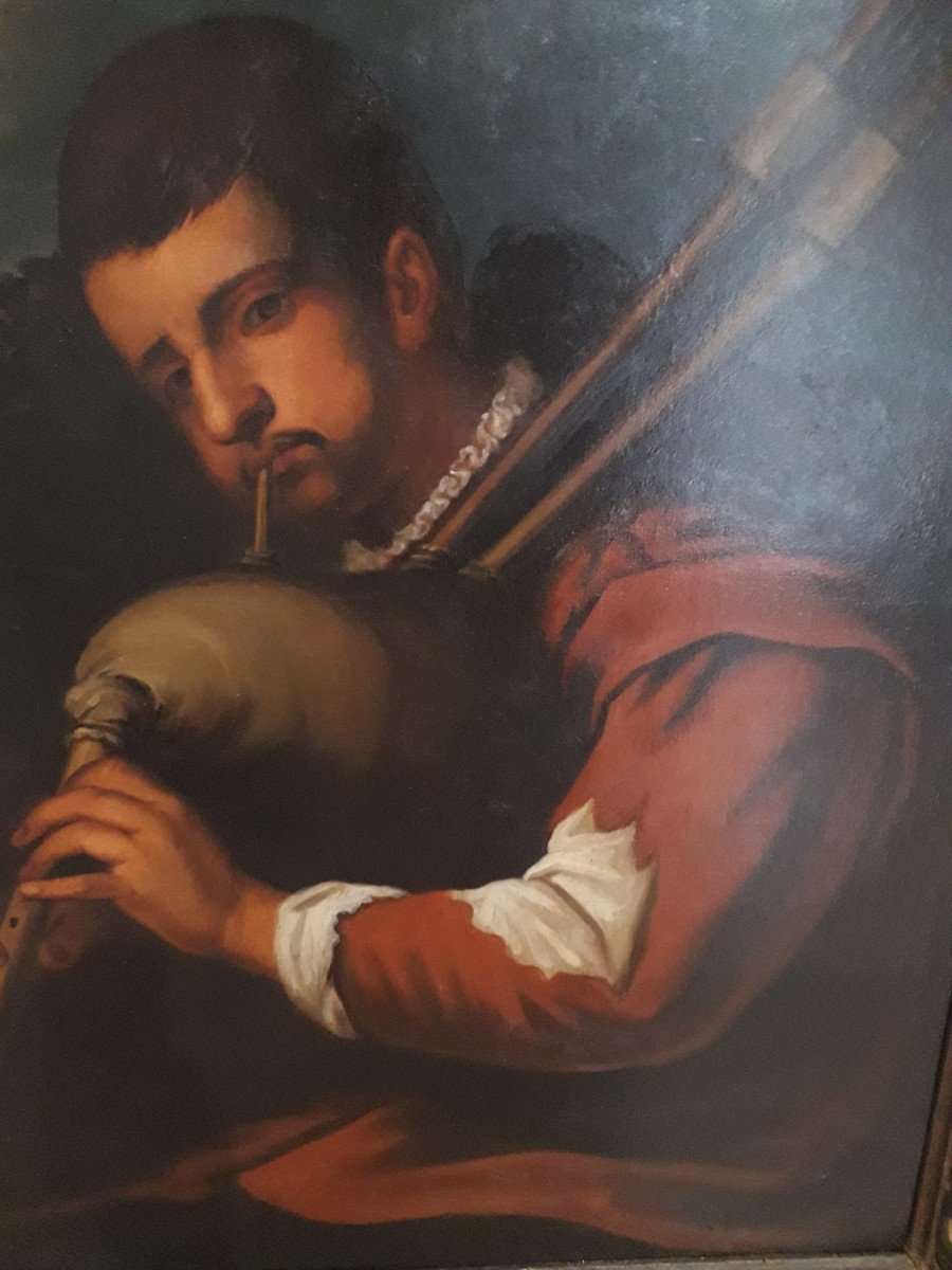 Oil Painting On Canvas Depicting A Bagpiper, 1700s, Olland Manufacture-photo-4