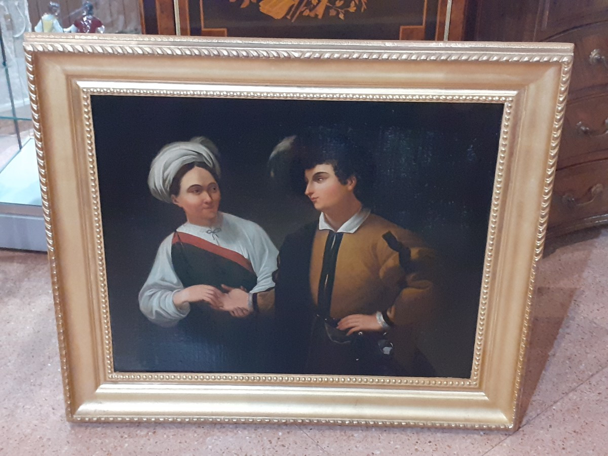 Oil Painting On Canvas From 1850 Depicting Good Luck By Caravaggio