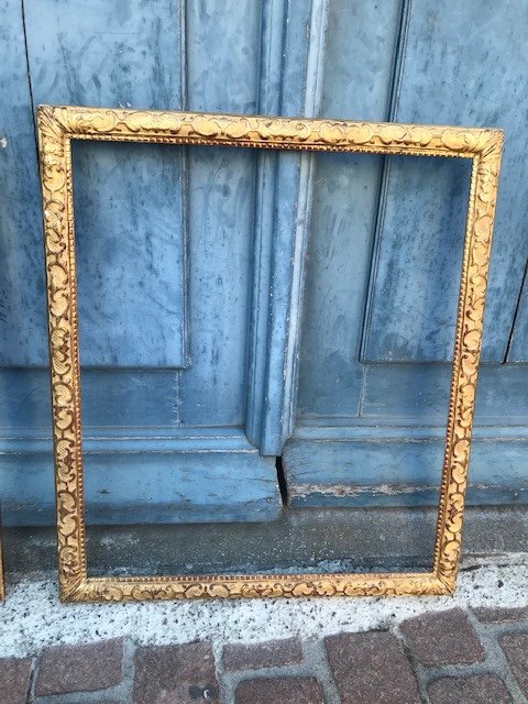 Pair Of Golden Wooden Frames, Decor At La Bérain Nineteenth-photo-3