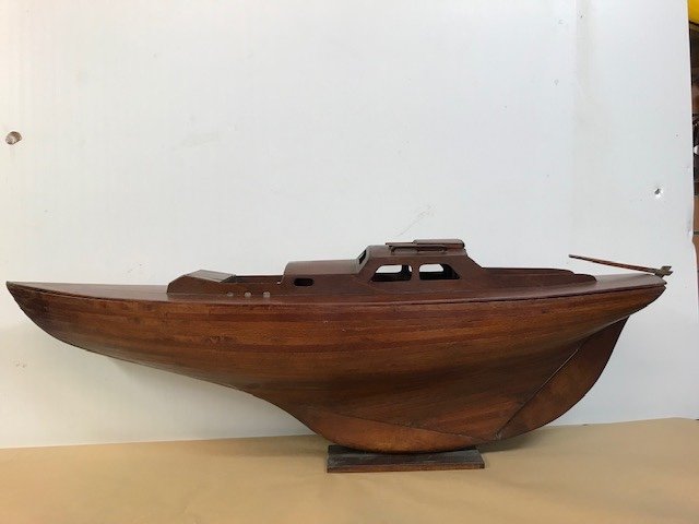 Maquette bateau en bois exotique, cote d'ivoire vintage