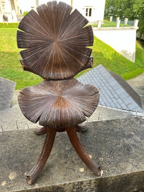 Rare Set Of Three Cave Seats In Carved Wood, From The End Of The 19th Century