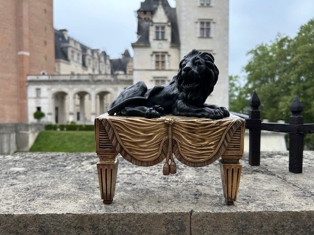 Paire De Chenets En Bronze dits " Aux Lions " d'époque Empire. XIX ème-photo-2