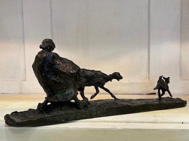 Charming Animal Statue Signed Ary-bitter "shepherdess Bringing Her Goats Home (art Deco)-photo-3