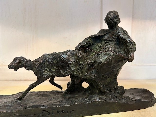 Charming Animal Statue Signed Ary-bitter "shepherdess Bringing Her Goats Home (art Deco)