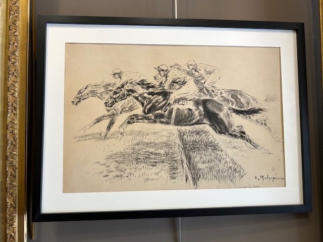 Charcoal Drawing By Louis Malespina Of A Show Jumping Horse Race In The 1930s-photo-2