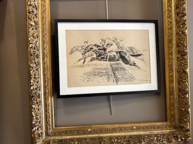 Charcoal Drawing By Louis Malespina Of A Show Jumping Horse Race In The 1930s-photo-3