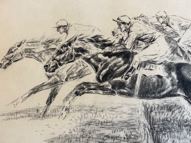 Charcoal Drawing By Louis Malespina Of A Show Jumping Horse Race In The 1930s-photo-4