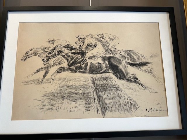 Charcoal Drawing By Louis Malespina Of A Show Jumping Horse Race In The 1930s-photo-2