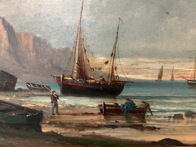 Marine, Huile Sur Toile De Théodore Gudin (1802-1880 )  " Retour De Pêche "-photo-2