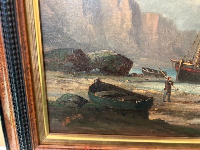 Marine, Huile Sur Toile De Théodore Gudin (1802-1880 )  " Retour De Pêche "-photo-1