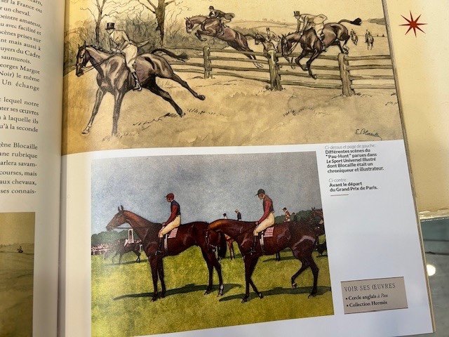 Aquarelle De Eugène Blocaille (1875-1945) "steeple Chase Cross Country à Pau En 1947 .-photo-3