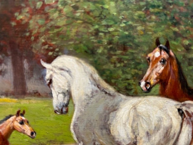 "horses At The Stud Farm" Painting By Auguste Vimar (1851-1916), Oil On Panel.-photo-3