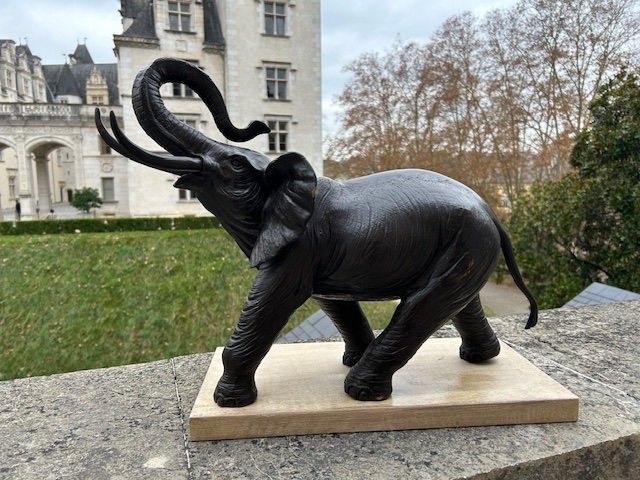 Grande Sculpture En Bronze d'Un Eléphant d'Afrique  -20 ème Siècle --photo-2