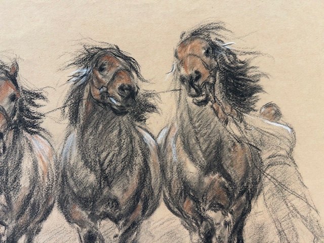 Painting Of Horses, Pastel By Louis Malespina (1874-1940) "presentation Of Draft Stallions"-photo-4