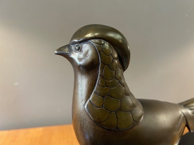 Bronze Sculpture Representing A "golden Pheasant" Art Deco Period And Signed "lorino"-photo-3