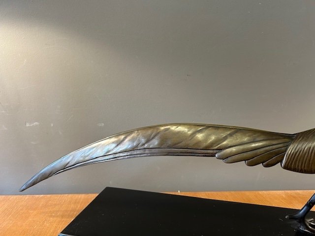 Bronze Sculpture Representing A "golden Pheasant" Art Deco Period And Signed "lorino"-photo-1