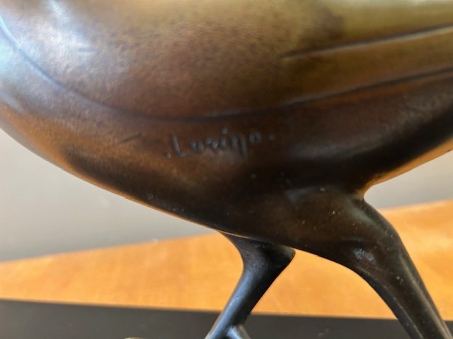 Bronze Sculpture Representing A "golden Pheasant" Art Deco Period And Signed "lorino"-photo-3