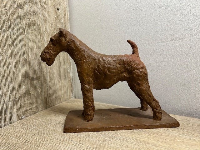 Terracotta Airedale Terrier Dog Statue Made By Richard Fath (1900-1952)-photo-2