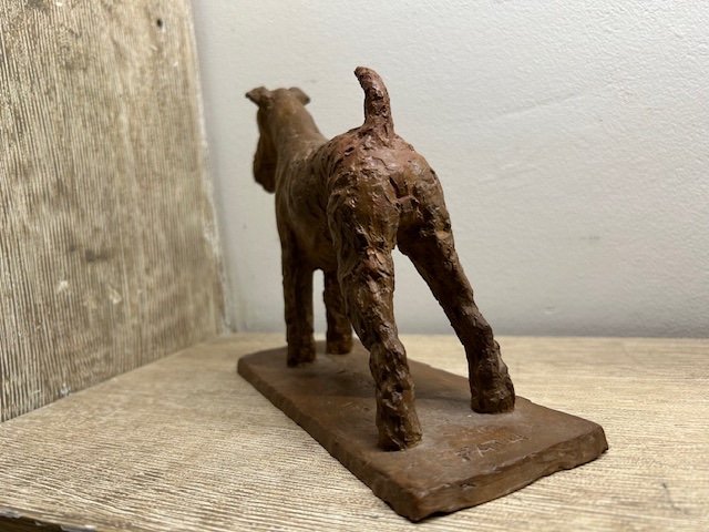 Terracotta Airedale Terrier Dog Statue Made By Richard Fath (1900-1952)-photo-3