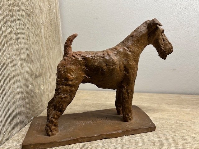 Terracotta Airedale Terrier Dog Statue Made By Richard Fath (1900-1952)