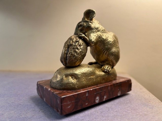 Sculpture d'une Souris en Bronze Doré ,signée Clovis Masson ( 1838-1913 )-photo-2