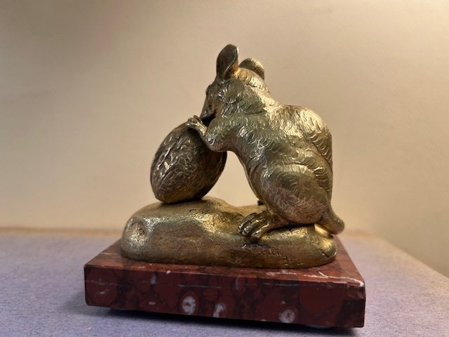 Sculpture d'une Souris en Bronze Doré ,signée Clovis Masson ( 1838-1913 )-photo-4