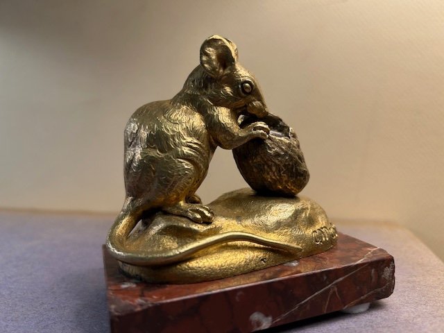 Sculpture d'une Souris en Bronze Doré ,signée Clovis Masson ( 1838-1913 )