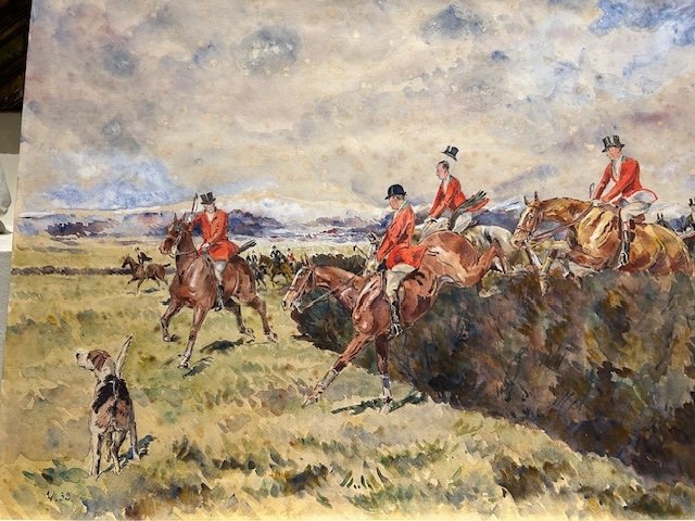 Scène De Chasse Au Renard Avec Le "pau Hunt", Grande Aquarelle De  H. De Vaufreland 1874-1957