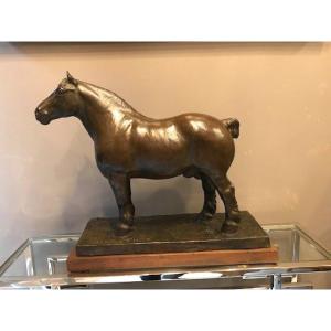 Bronze Sculpture Of The Belgian Draft Horse "albion d'Hor" By Georges Malissard (1877-1945)