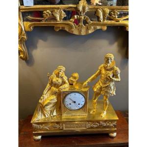 Large Gilt Bronze Clock, Showing King Henri IV And Gagriele d'Estrée, 19th Century