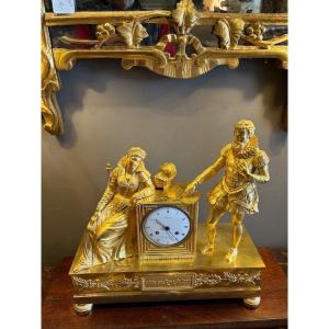 Grande Pendule En Bronze Doré, Montrant Le Roi Henri IV Et Gagriele d'Estrée, époque XIXeme