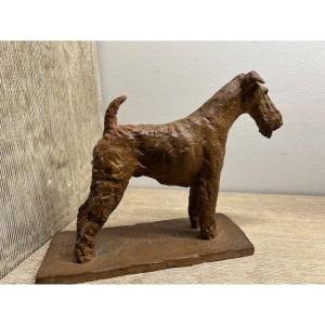 Statue De Chien Airedale Terrier En Terre Cuite Faites Par Richard Fath  (1900-1952)