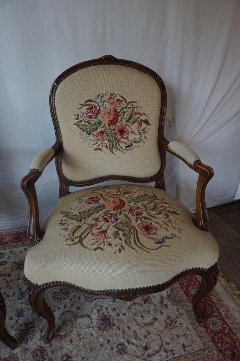 Paire De Fauteuil A La Reine Style Louis XV-photo-3