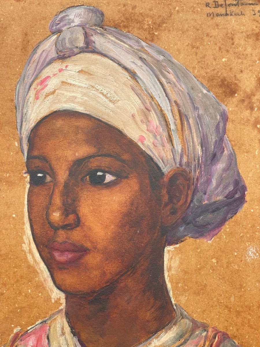 ”Portrait d’une Jeune Femme Marocaine ” Louis Rodolphe Defontaine ( 1878 - 1962 )-photo-2