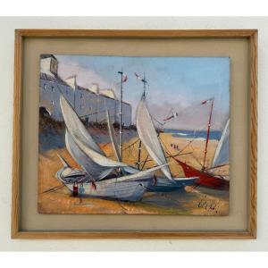 “boats On The Beach” Charles Levier (1920 - 2003)