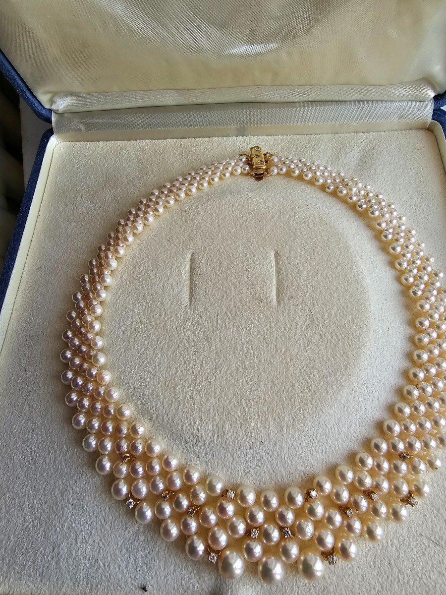 Mikimoto Collier De Perles Et Diamants 5 Rangs -photo-3