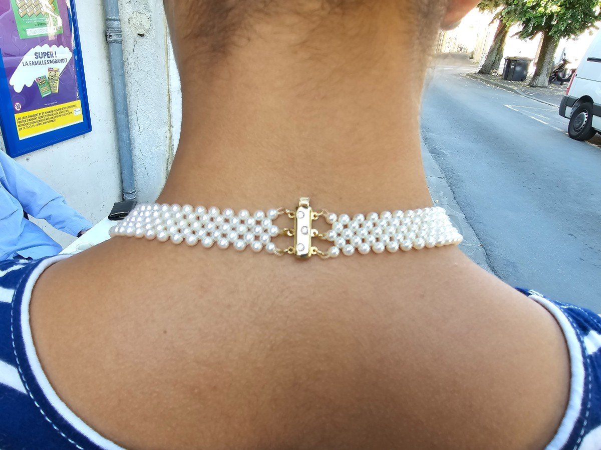 Mikimoto Collier De Perles Et Diamants 5 Rangs -photo-5