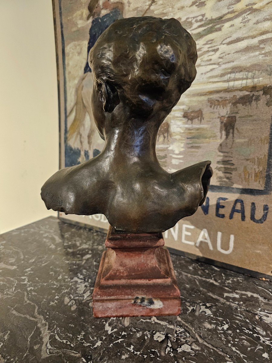 Falguière Bronze Bust Diana The Huntress H 36 Cm-photo-4