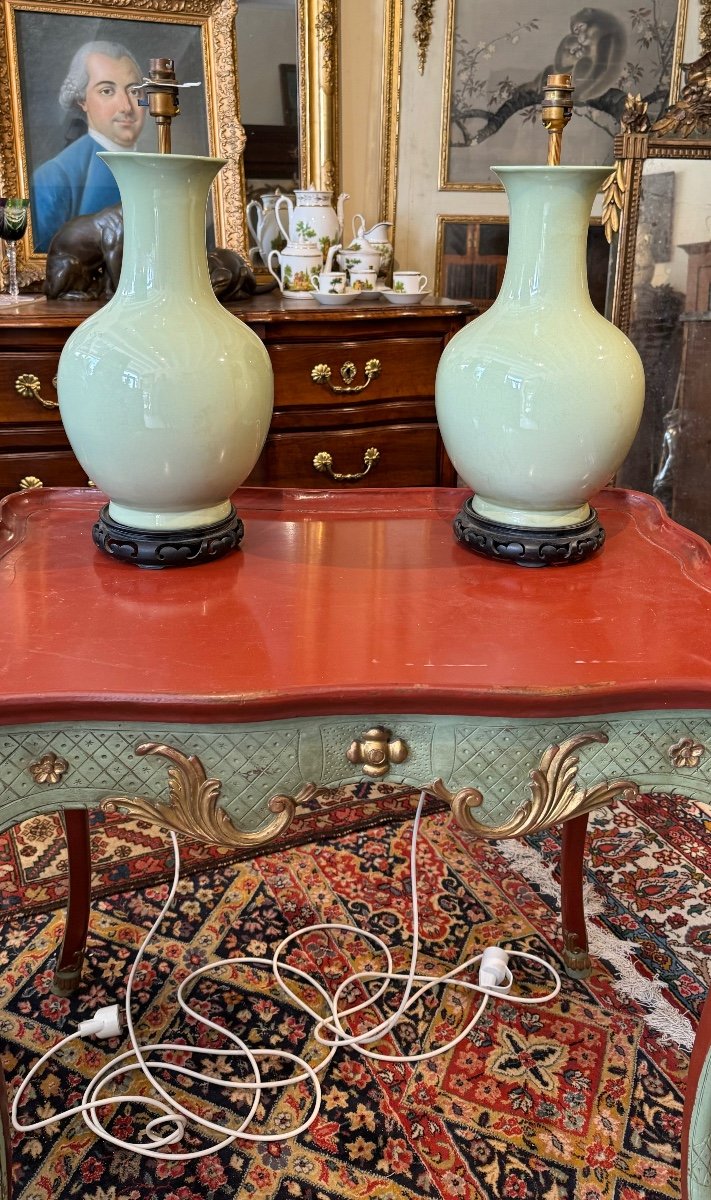 Paire De Lampe En Porcelaine De Chine 20 Eme Siècle 