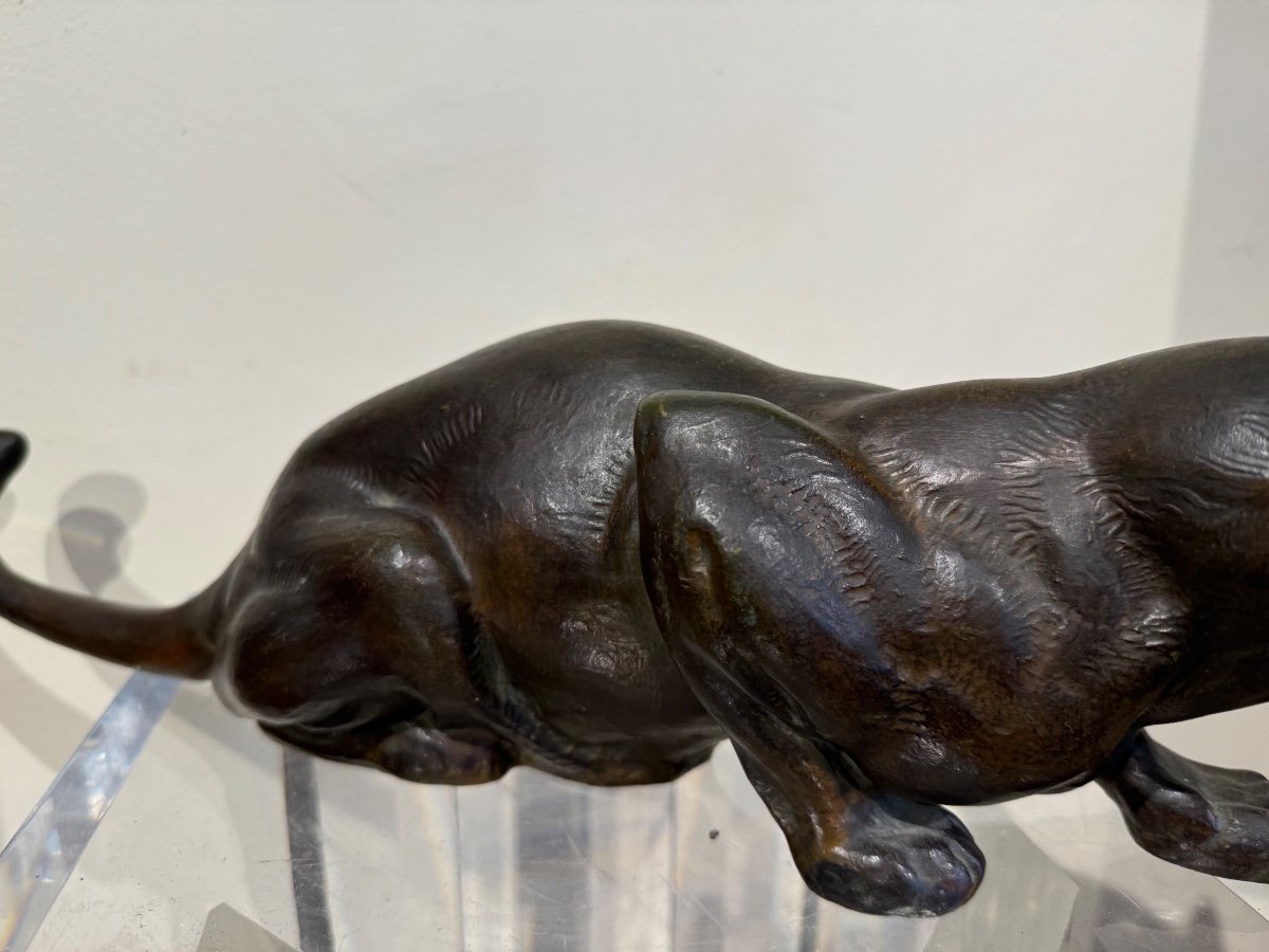 Elongated Panther In Bronze Editor Max Le Verrier Sculptor Meriadec -photo-2