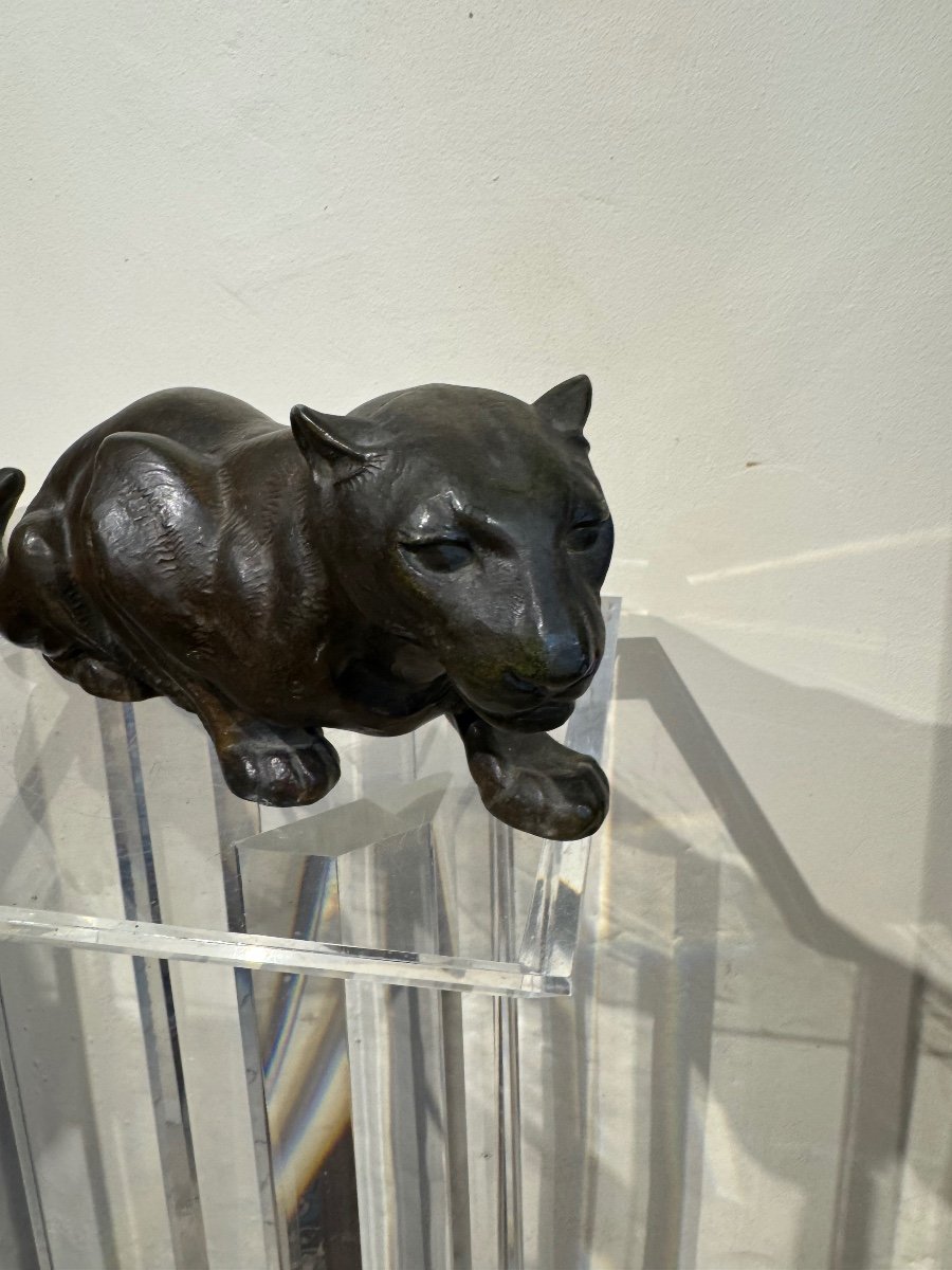 Elongated Panther In Bronze Editor Max Le Verrier Sculptor Meriadec -photo-3