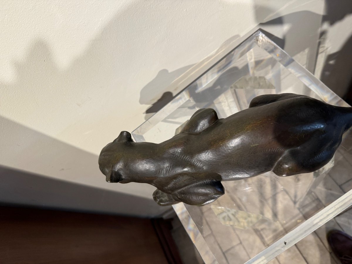 Elongated Panther In Bronze Editor Max Le Verrier Sculptor Meriadec -photo-1