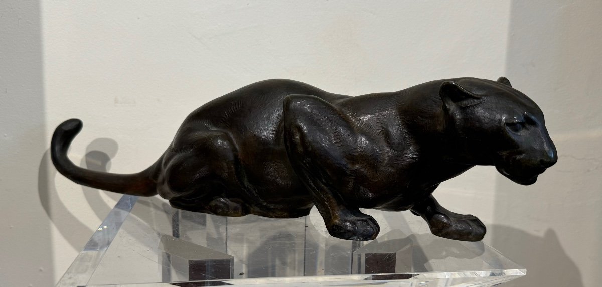 Elongated Panther In Bronze Editor Max Le Verrier Sculptor Meriadec 