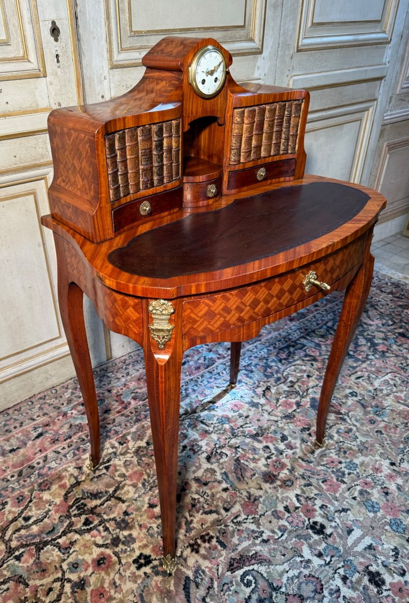 Small Desk In Marquetry From The Napoleon 3 Period From The 19th Century -photo-2